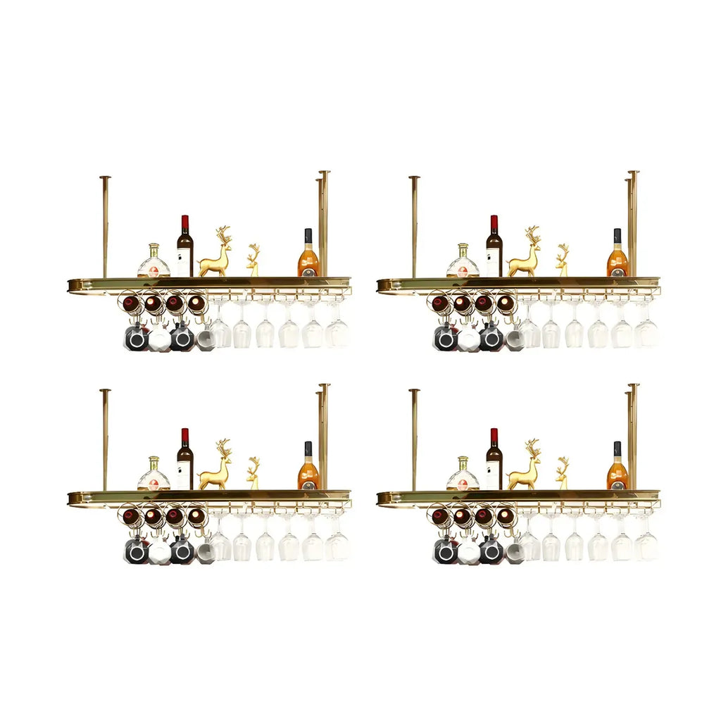 Modern Gold Metal Wine Rack with Glass Holder