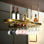 Modern Gold Metal Wine Rack with Glass Holder
