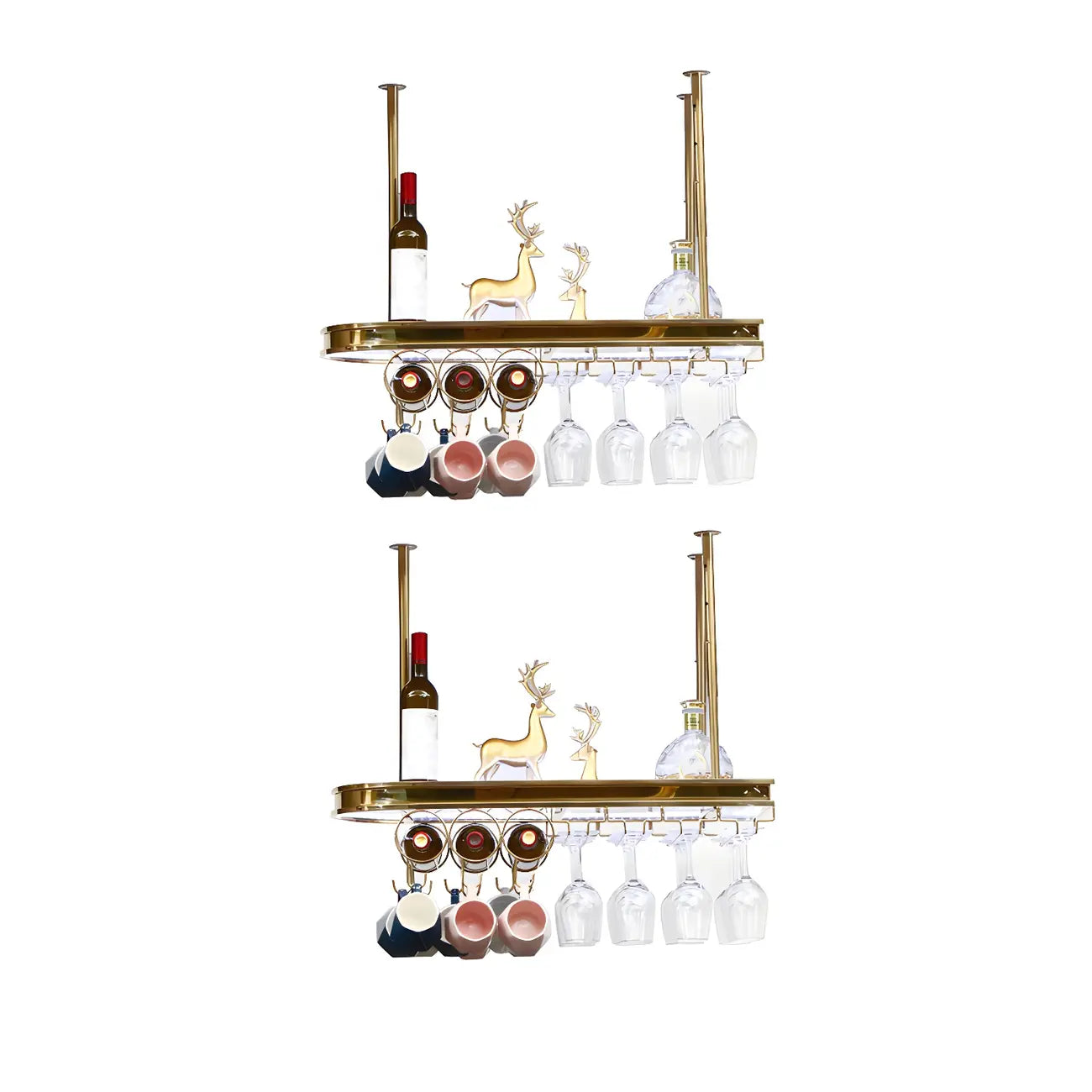 Modern Gold Metal Wine Rack with Glass Holder