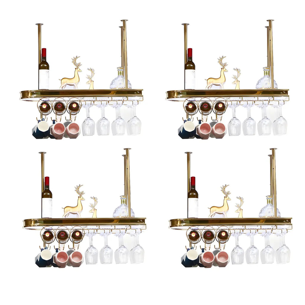 Modern Gold Metal Wine Rack with Glass Holder