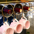 Modern Gold Metal Wine Rack with Glass Holder