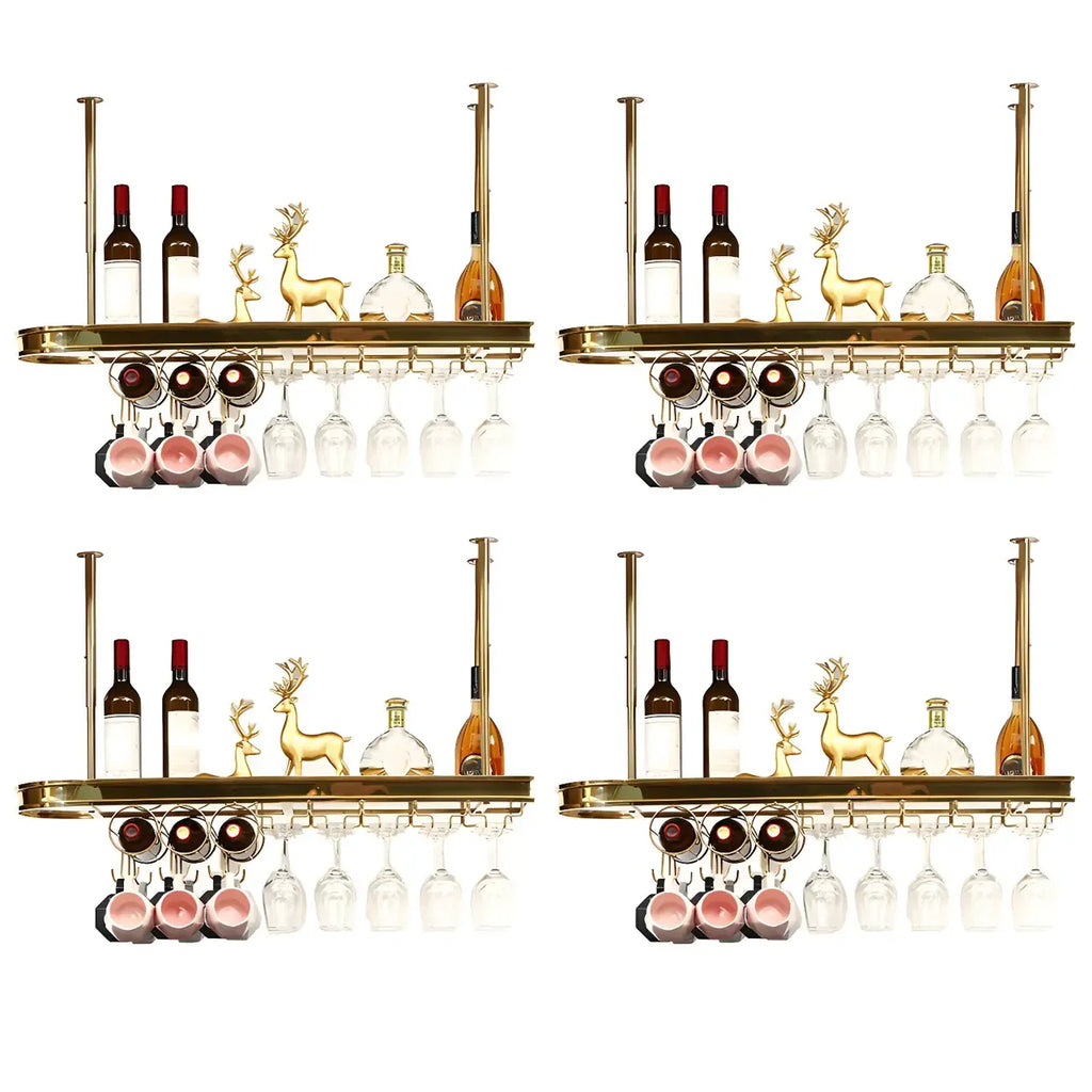 Modern Gold Metal Wine Rack with Glass Holder