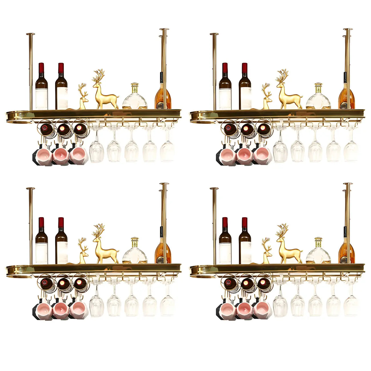 Modern Gold Metal Wine Rack with Glass Holder