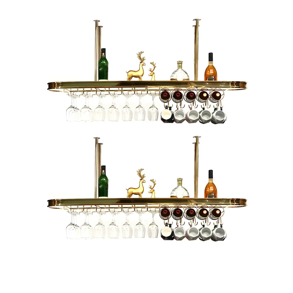 Modern Gold Metal Wine Rack with Glass Holder