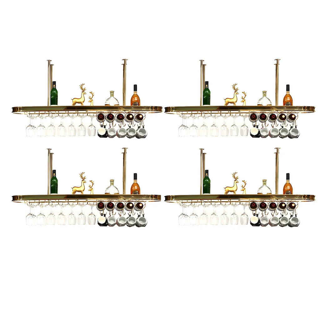 Modern Gold Metal Wine Rack with Glass Holder