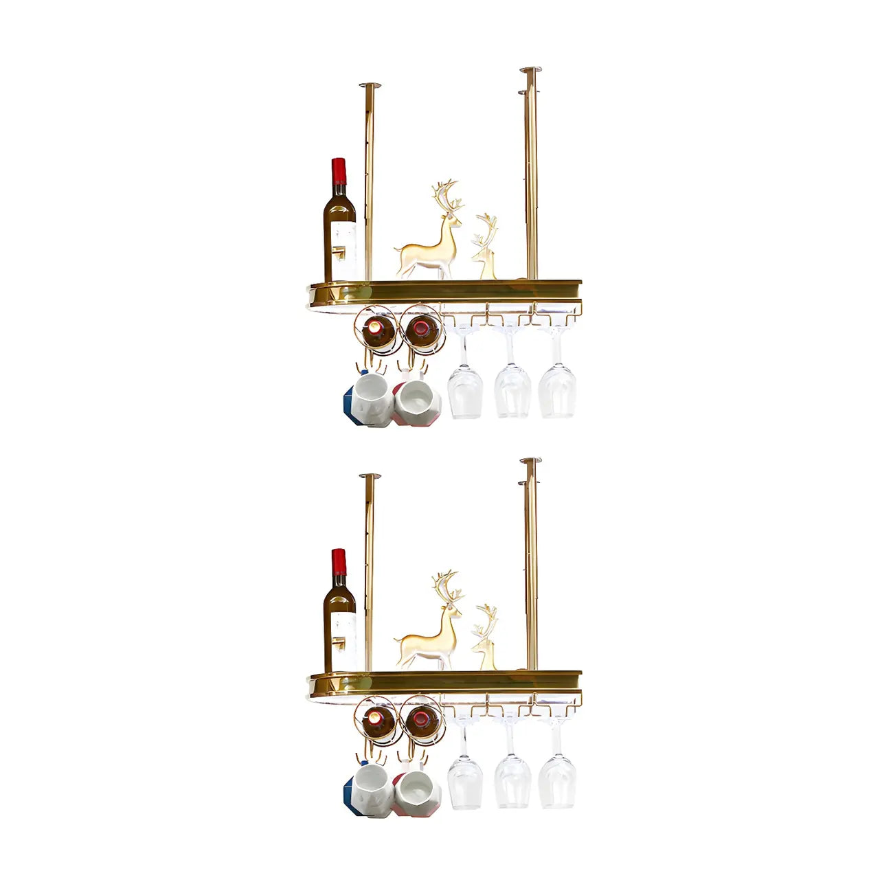 Modern Gold Metal Wine Rack with Glass Holder