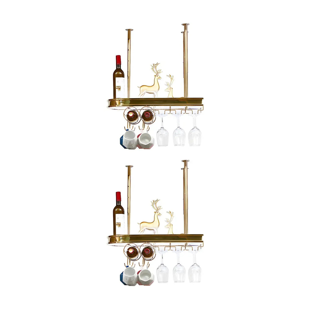 Modern Gold Metal Wine Rack with Glass Holder