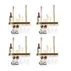 Modern Gold Metal Wine Rack with Glass Holder