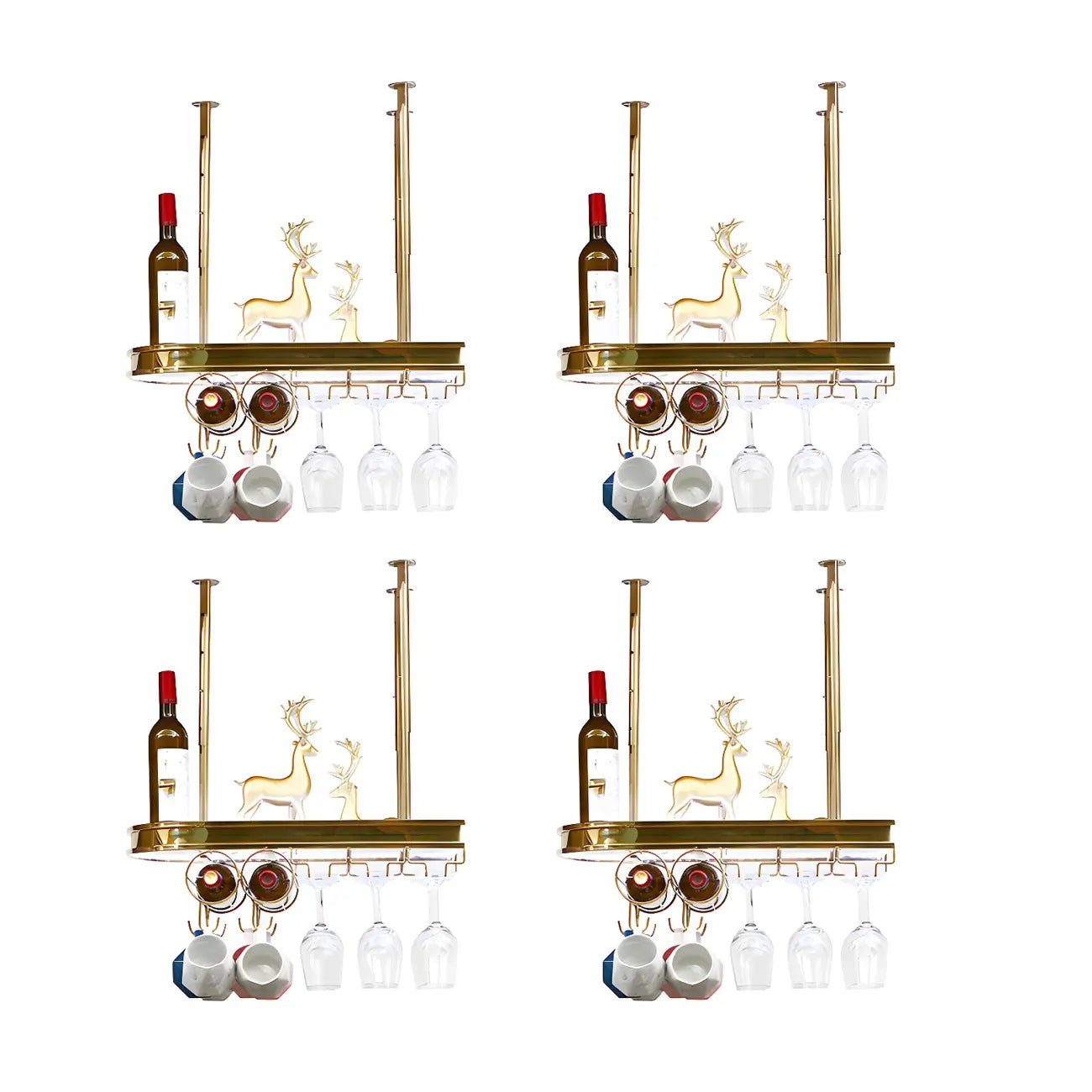 Modern Gold Metal Wine Rack with Glass Holder