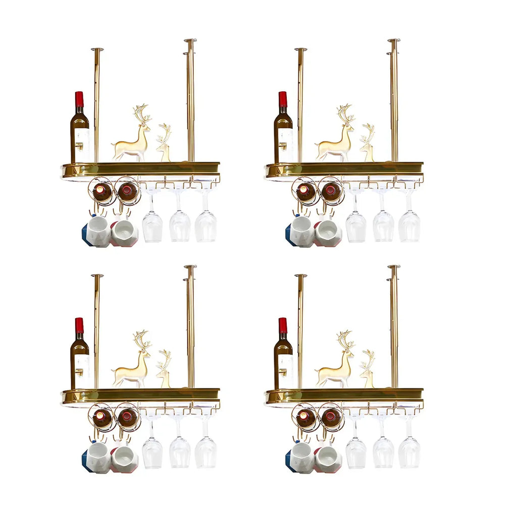 Modern Gold Metal Wine Rack with Glass Holder