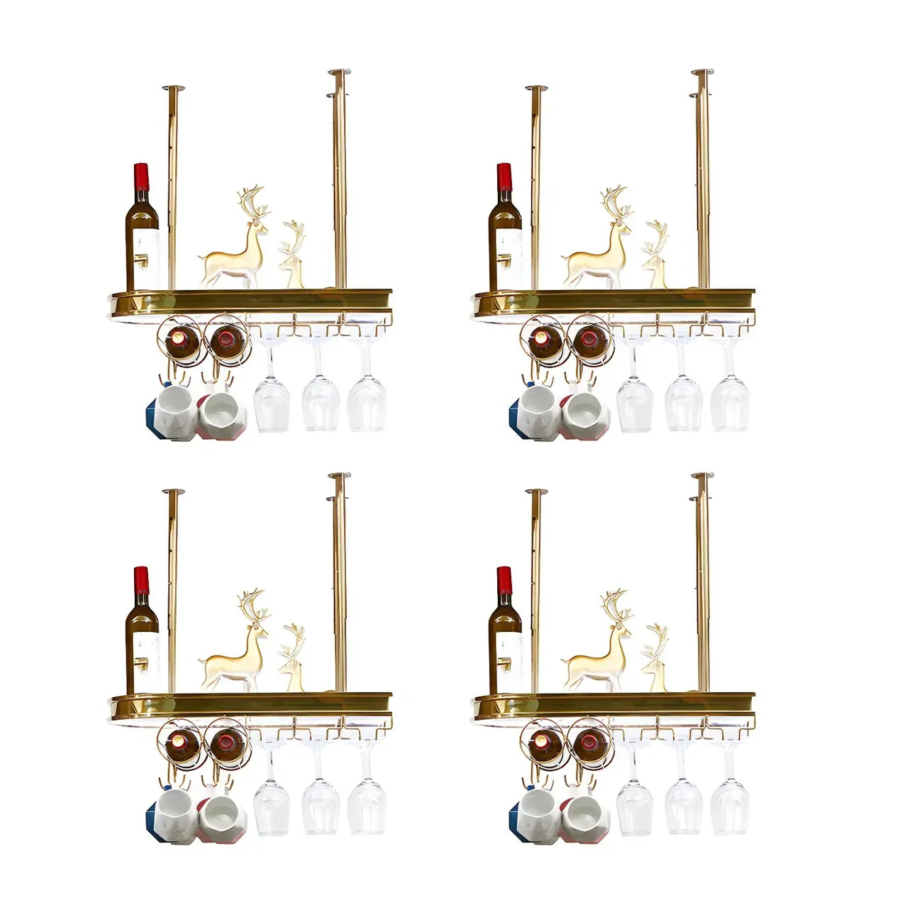 Modern Gold Metal Wine Rack with Glass Holder