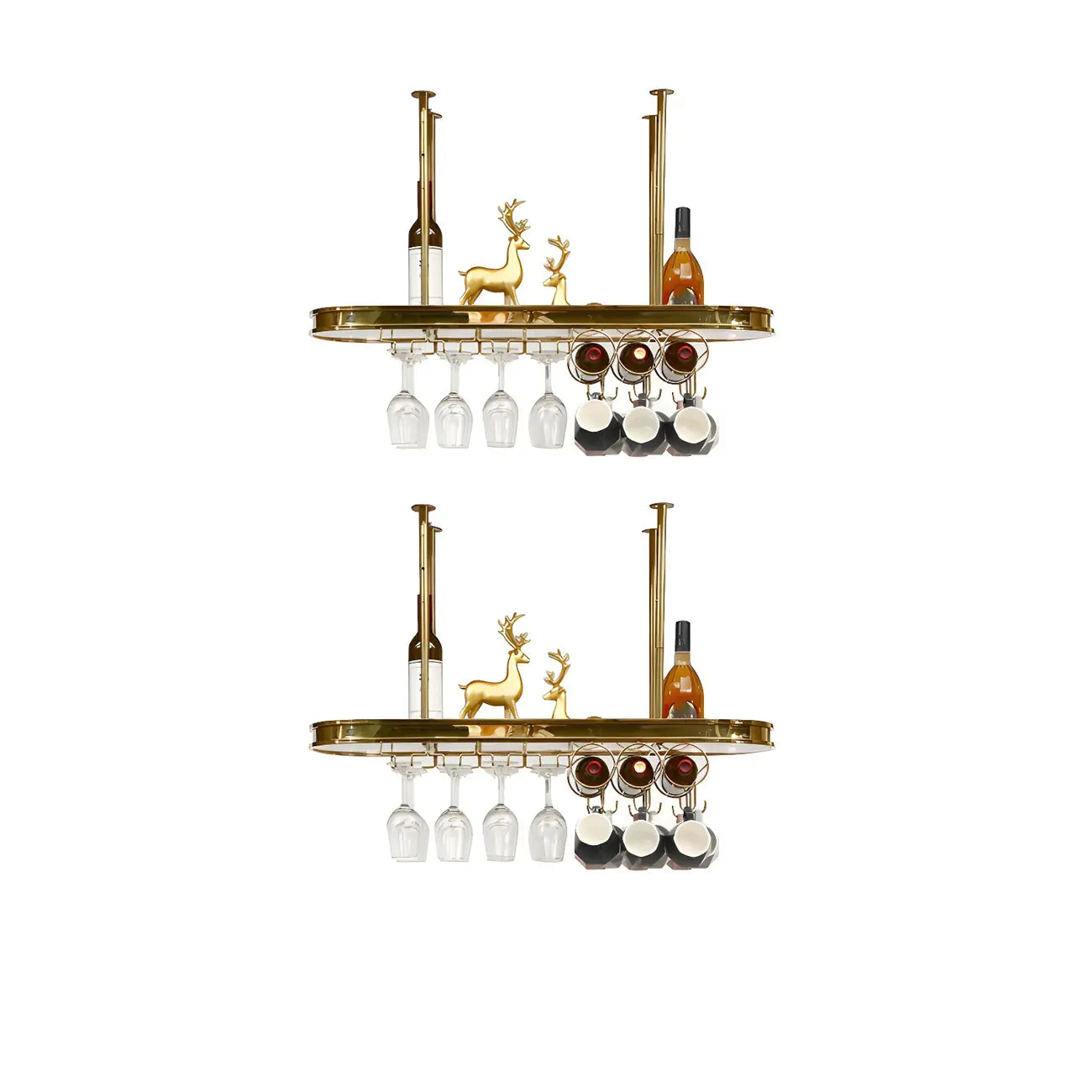 Modern Gold Metal Wine Rack with Glass Holder