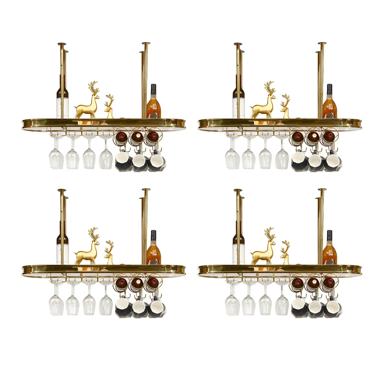 Modern Gold Metal Wine Rack with Glass Holder