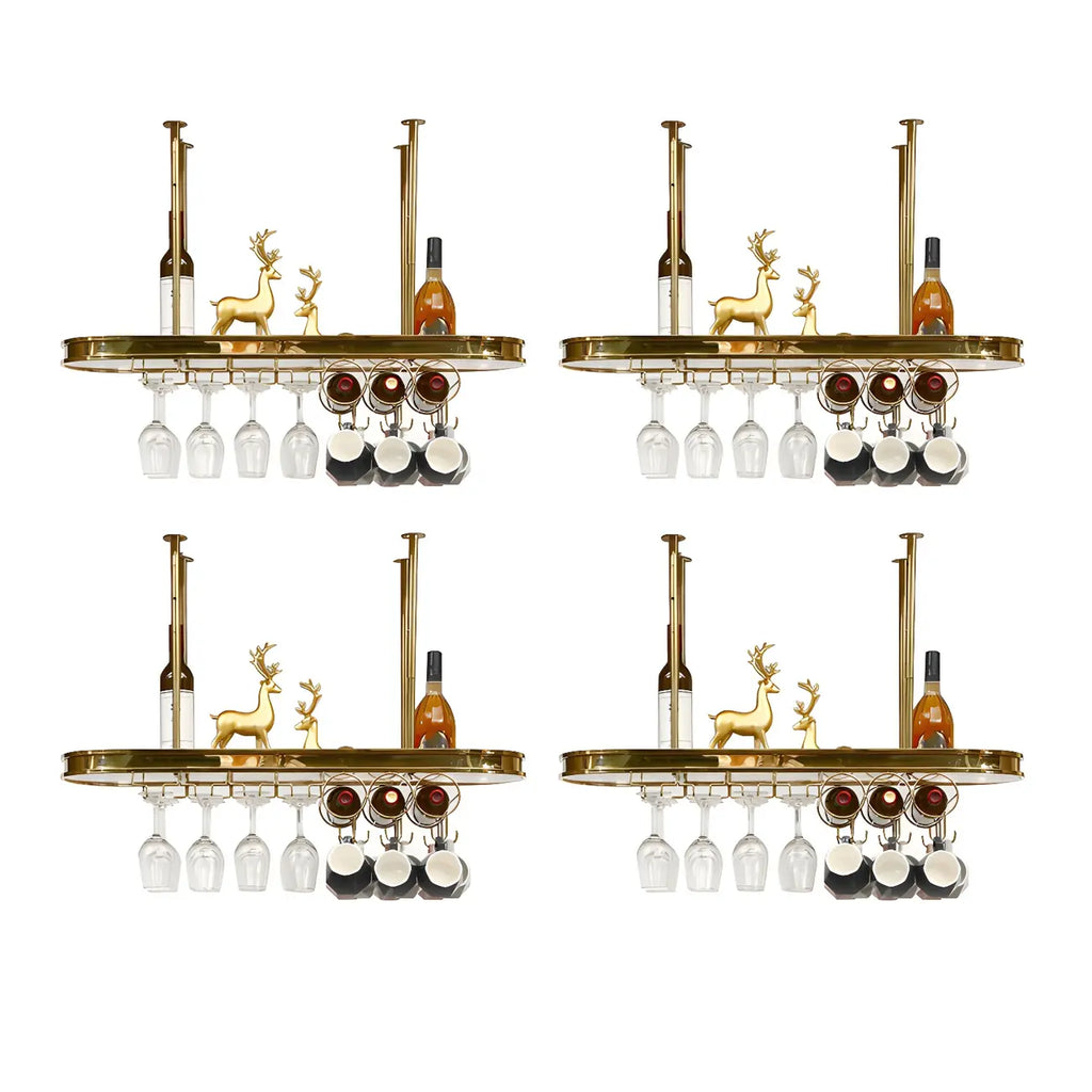 Modern Gold Metal Wine Rack with Glass Holder