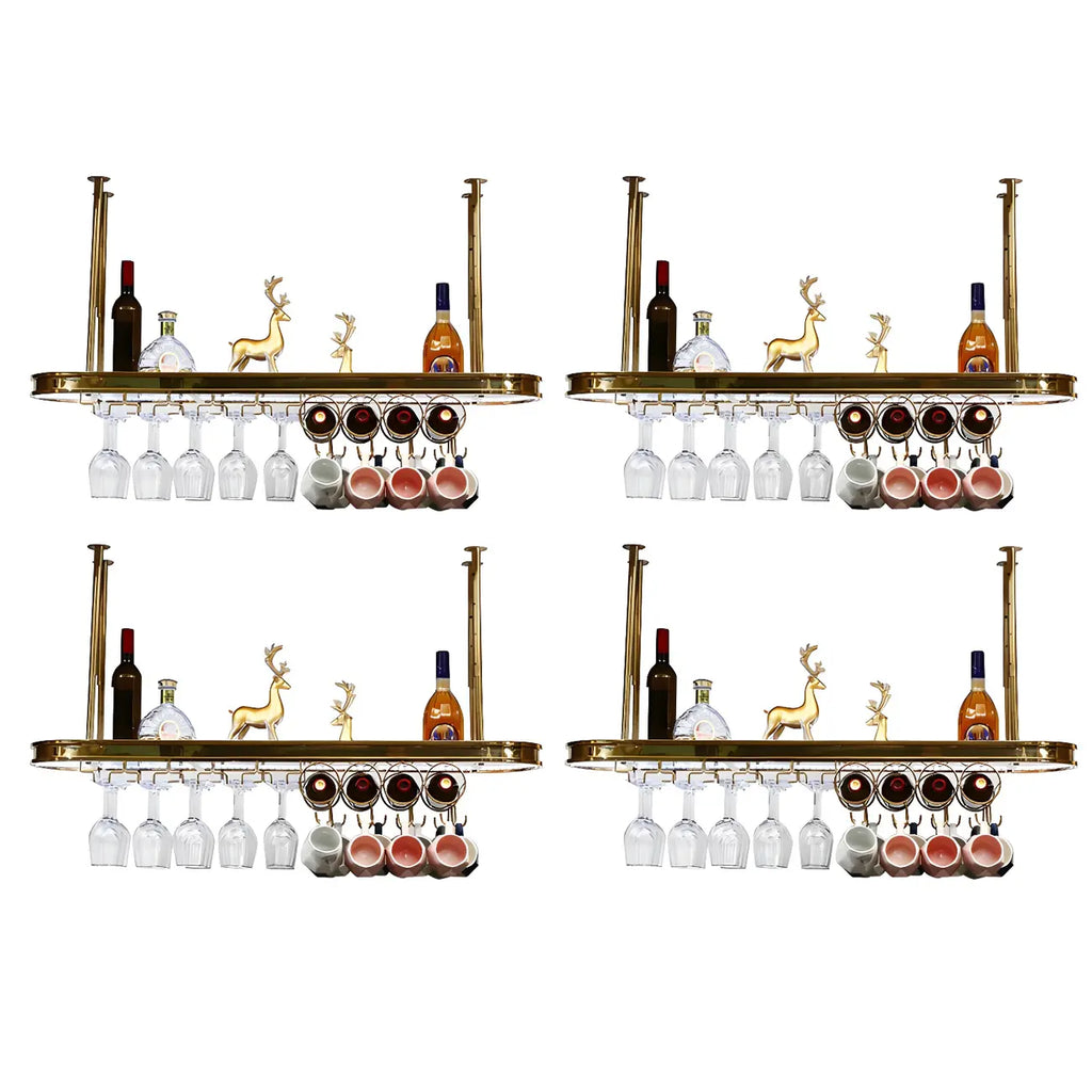 Modern Gold Metal Wine Rack with Glass Holder