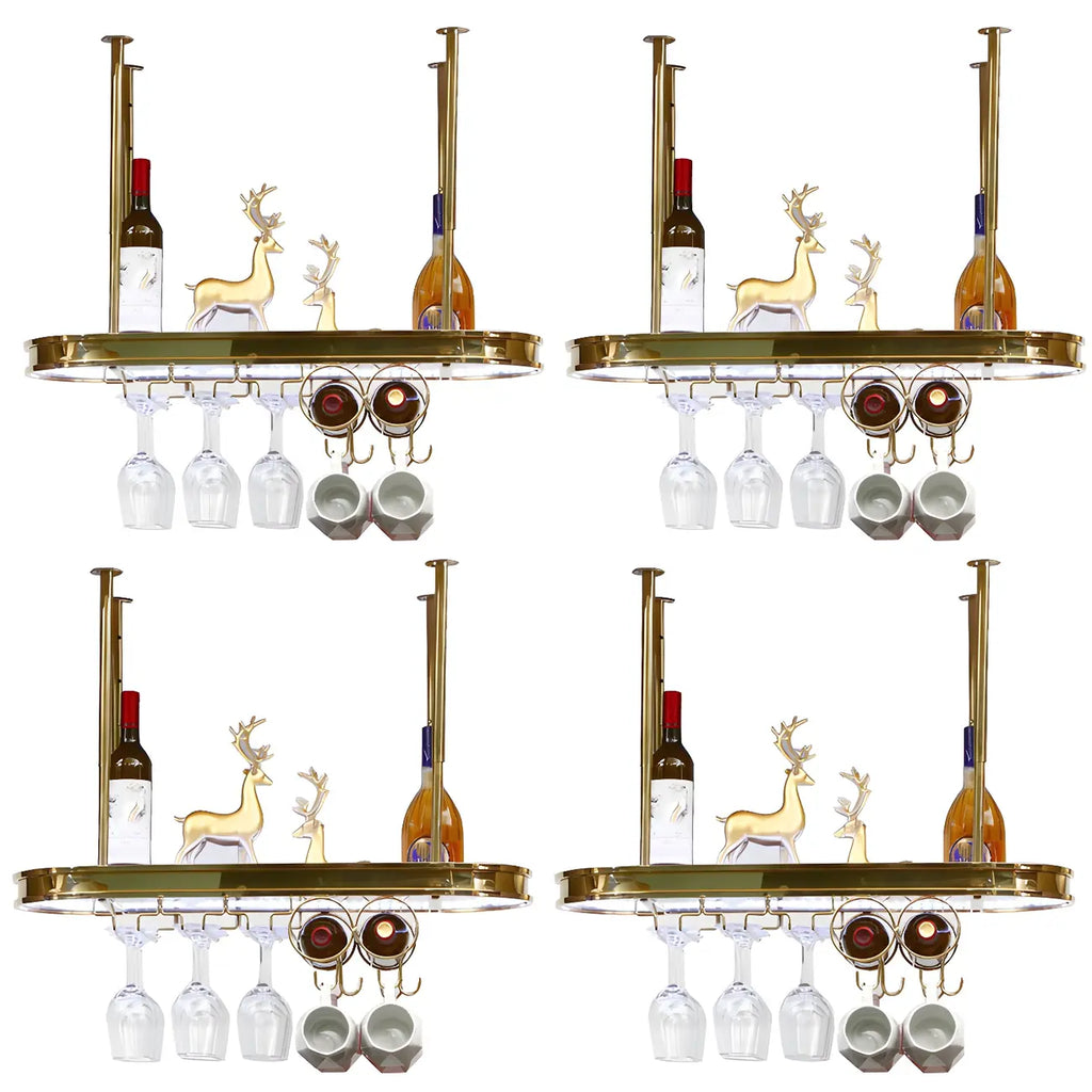 Modern Gold Metal Wine Rack with Glass Holder