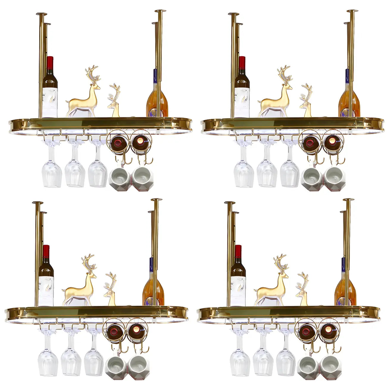 Modern Gold Metal Wine Rack with Glass Holder