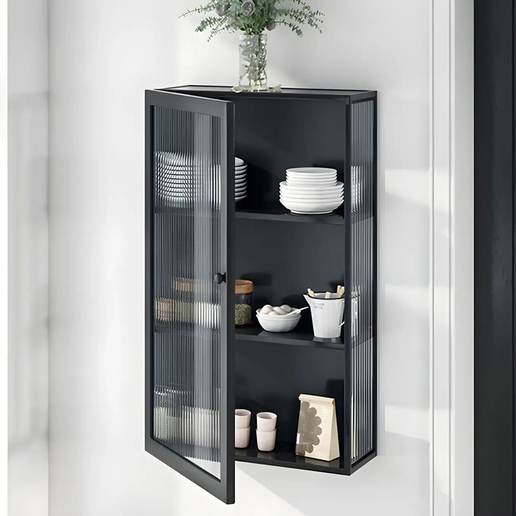 Modern Metal Black Wall-Mounted China Cabinet