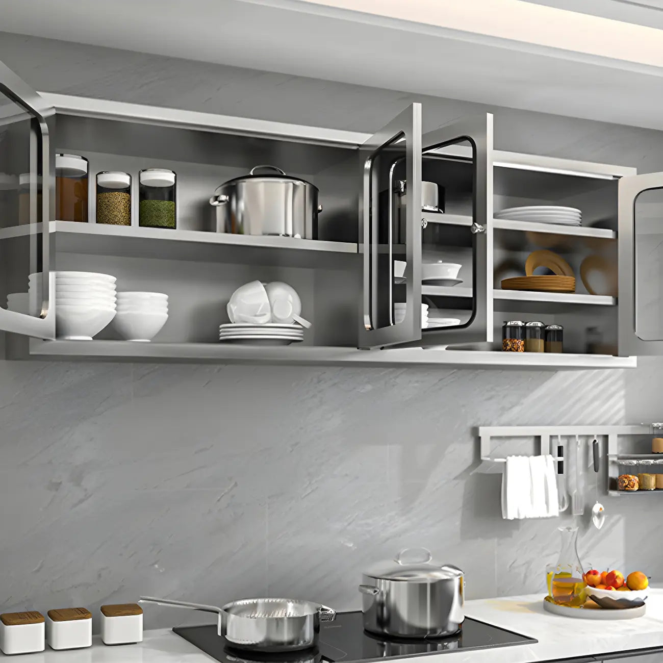 Adjustable Stainless Steel Wall-Mounted China Cabinet