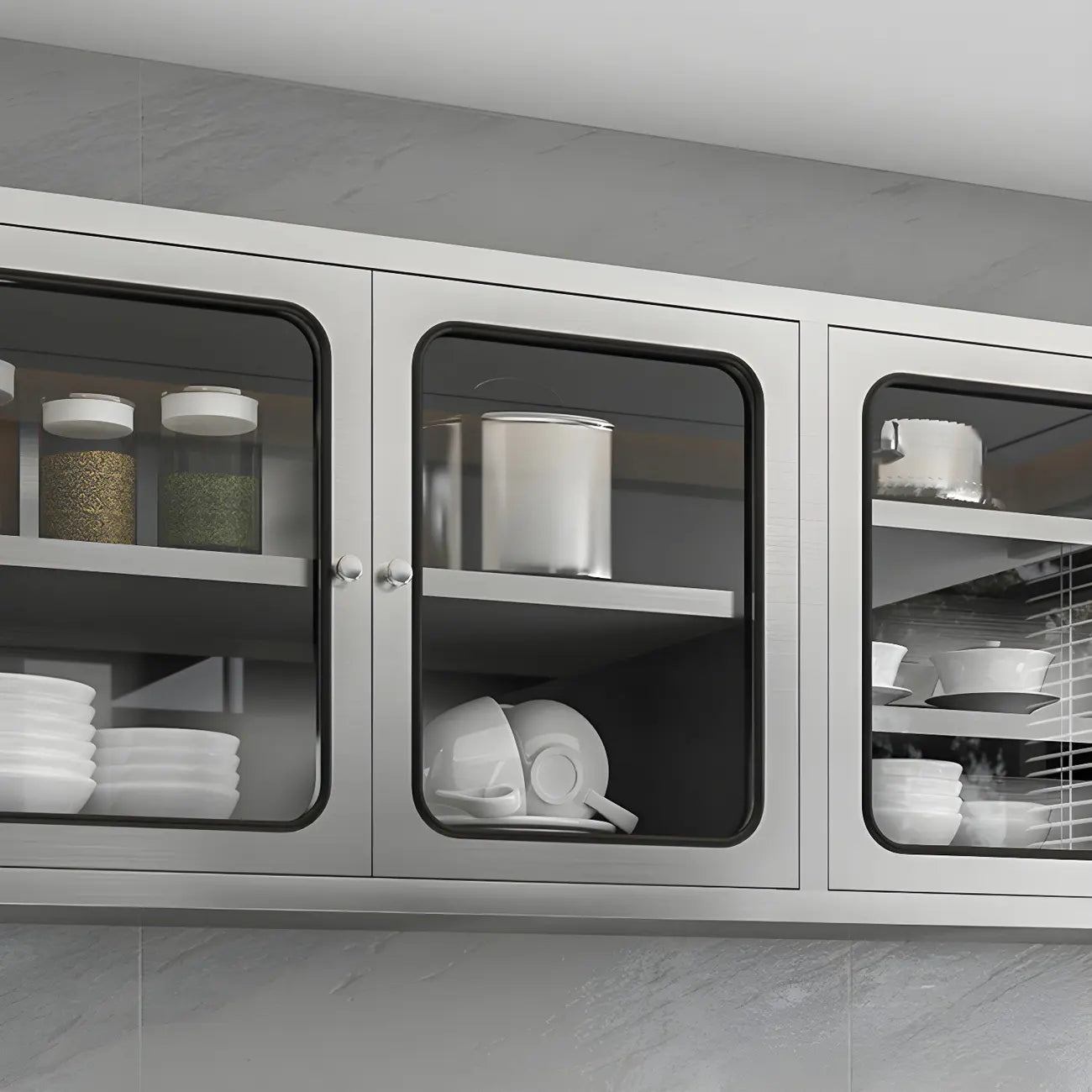 Adjustable Stainless Steel Wall-Mounted China Cabinet