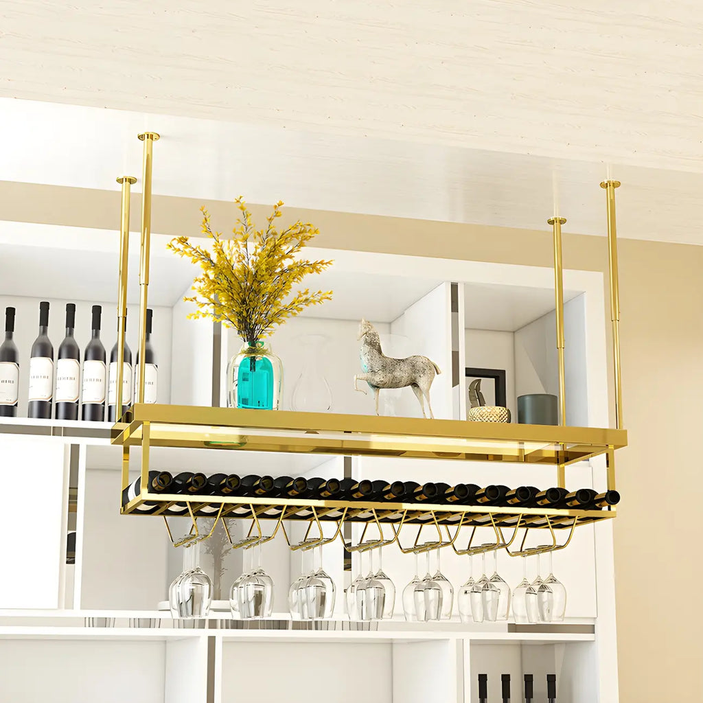 Modern Metal Hanging Wine Rack with Glass Holder