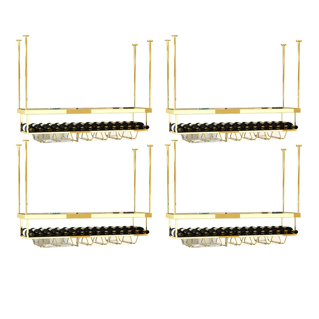 Modern Metal Hanging Wine Rack with Glass Holder