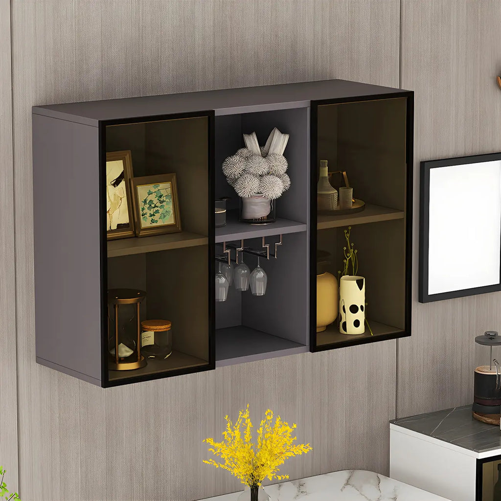 Rectangular Wood Wall-Mounted Glass Doors Display Cabinet