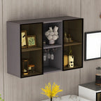 Rectangular Wood Wall-Mounted Glass Doors Display Cabinet