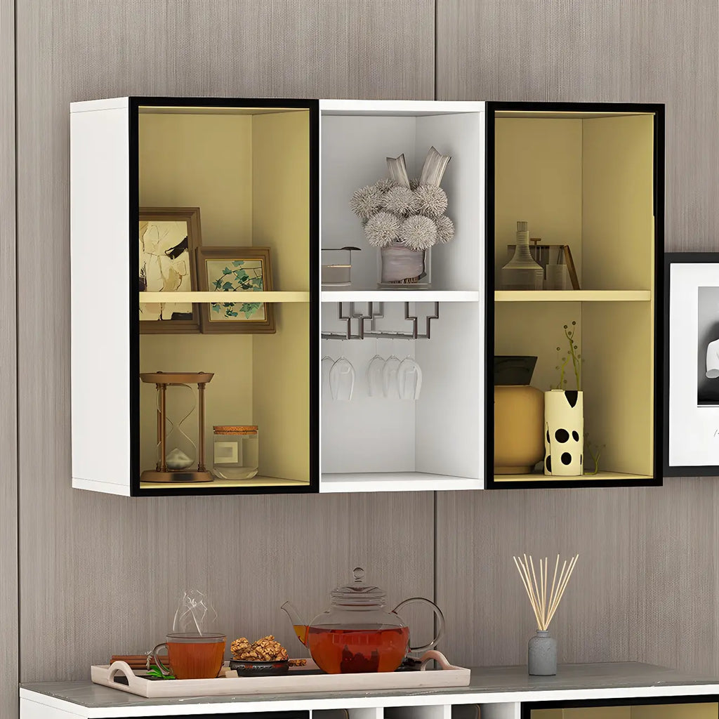 Rectangular Wood Wall-Mounted Glass Doors Display Cabinet