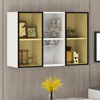 Rectangular Wood Wall-Mounted Glass Doors Display Cabinet