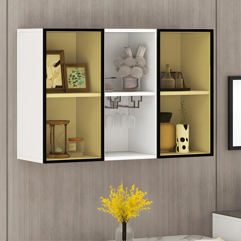 Rectangular Wood Wall-Mounted Glass Doors Display Cabinet