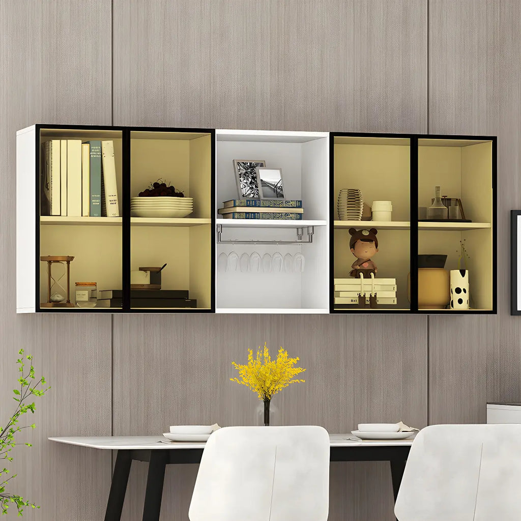 Rectangular Wood Wall-Mounted Glass Doors Display Cabinet