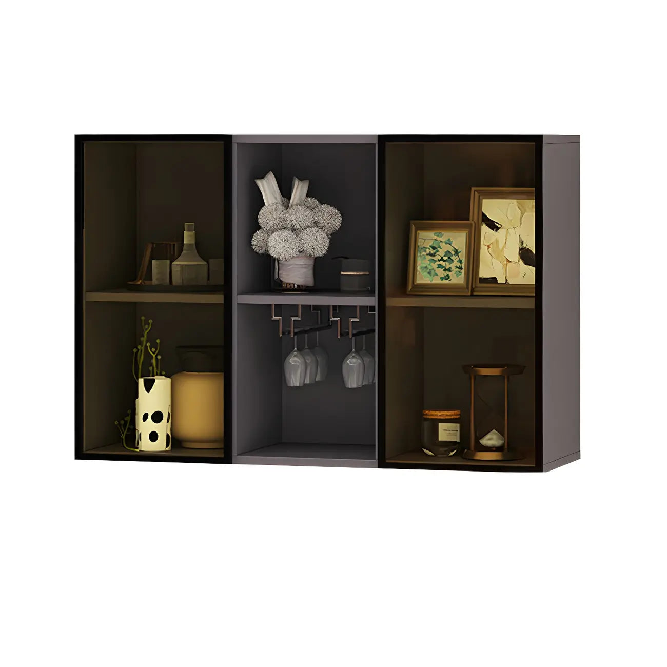 Rectangular Wood Wall-Mounted Glass Doors Display Cabinet