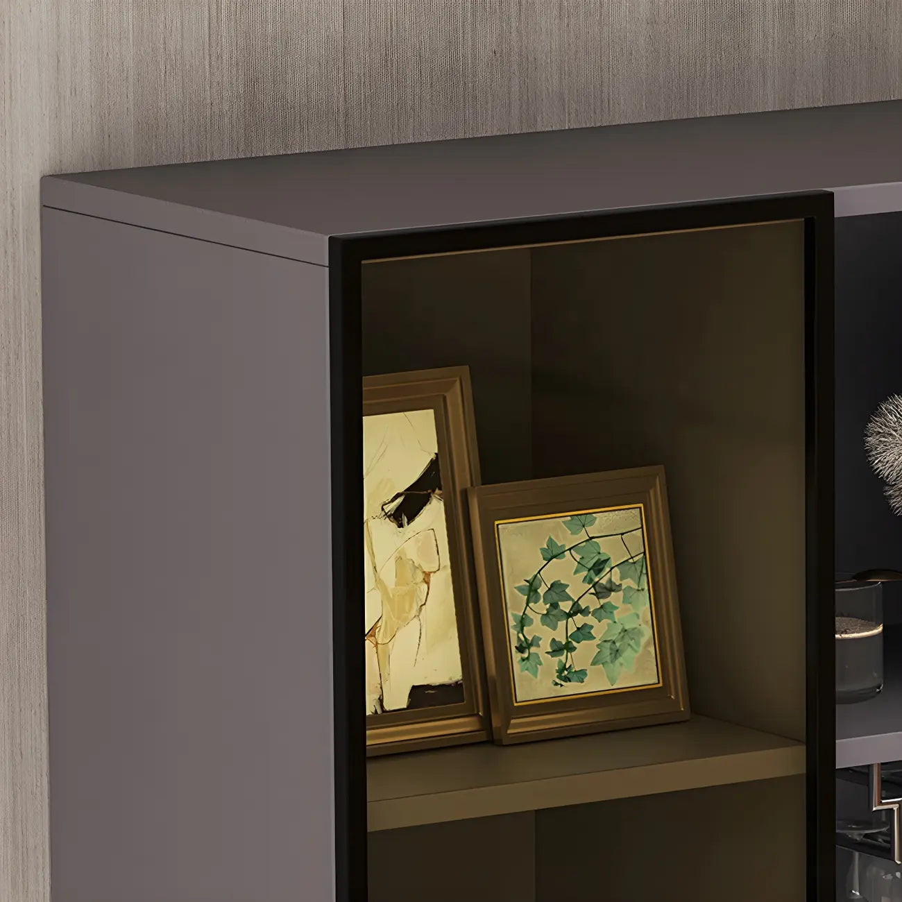 Rectangular Wood Wall-Mounted Glass Doors Display Cabinet