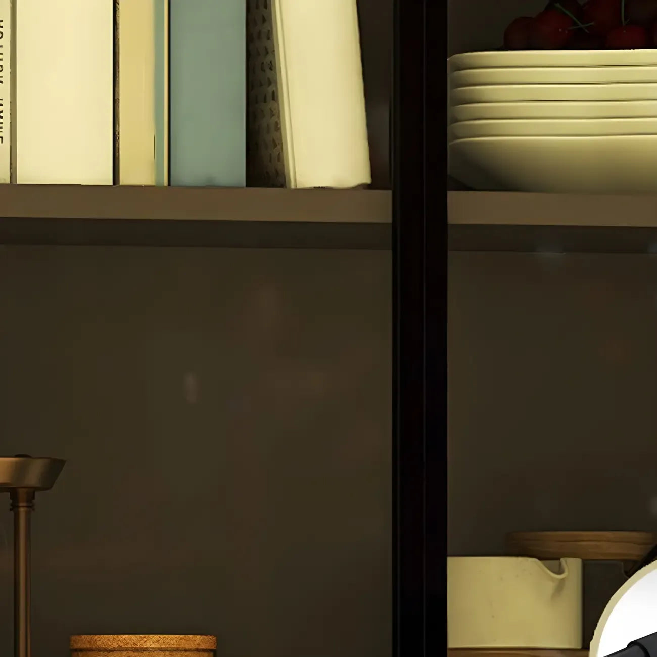 Rectangular Wood Wall-Mounted Glass Doors Display Cabinet