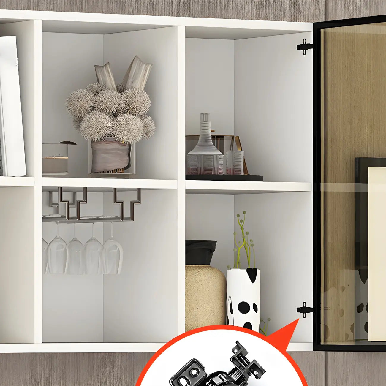 Rectangular Wood Wall-Mounted Glass Doors Display Cabinet