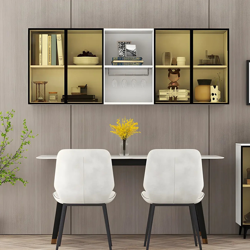 Rectangular Wood Wall-Mounted Glass Doors Display Cabinet