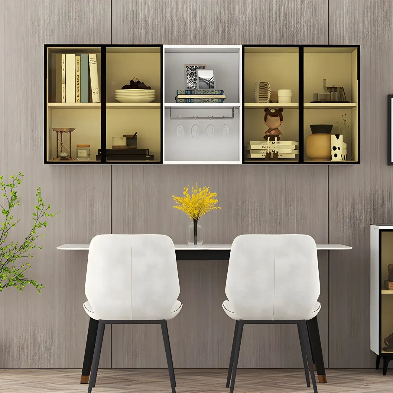 Rectangular Wood Wall-Mounted Glass Doors Display Cabinet