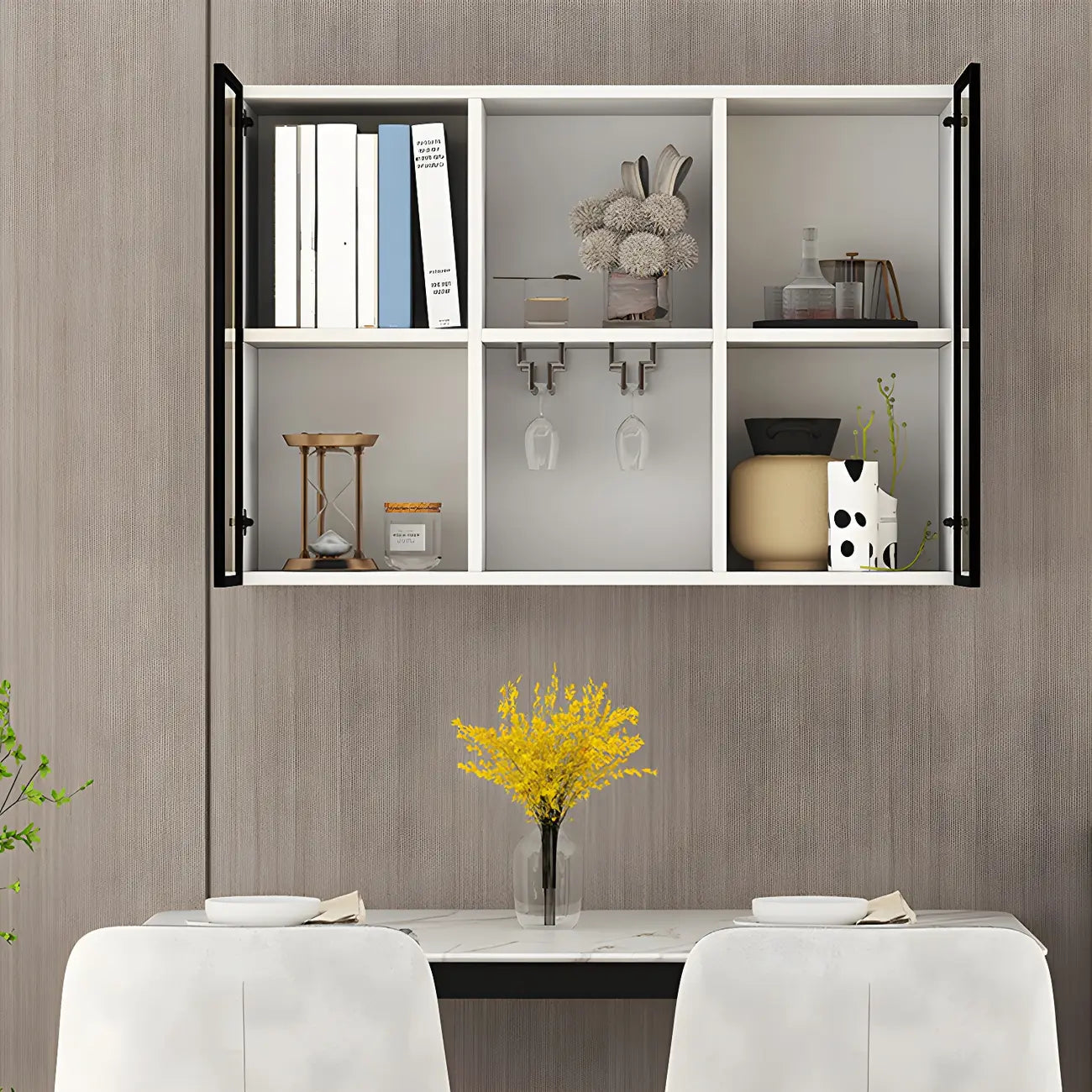 Rectangular Wood Wall-Mounted Glass Doors Display Cabinet