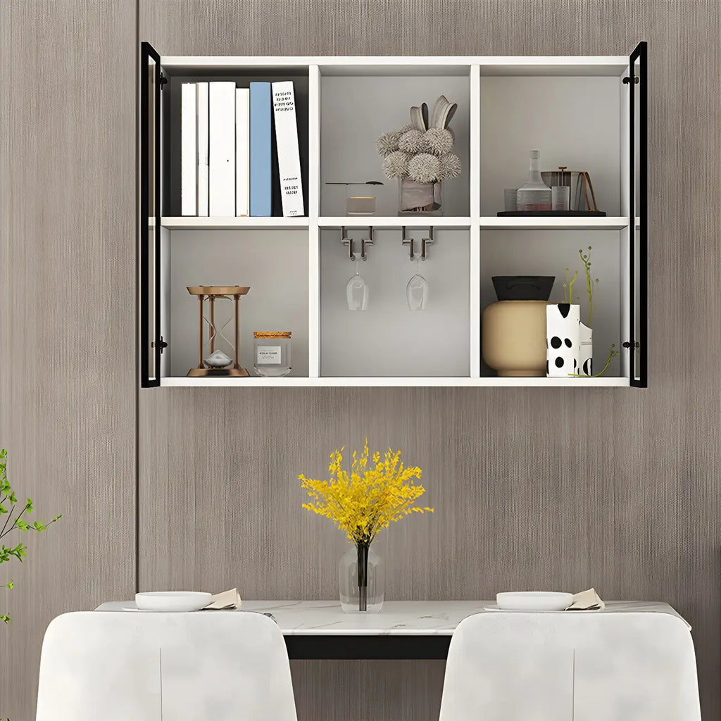 Rectangular Wood Wall-Mounted Glass Doors Display Cabinet