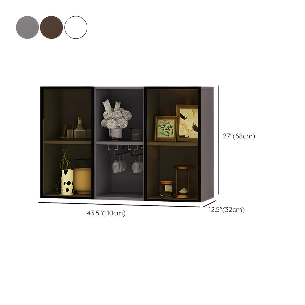 Rectangular Wood Wall-Mounted Glass Doors Display Cabinet
