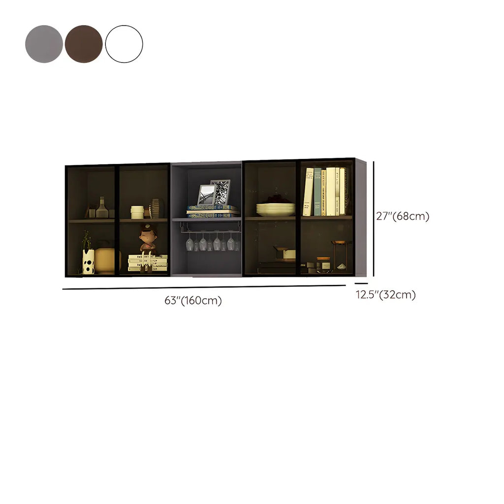 Rectangular Wood Wall-Mounted Glass Doors Display Cabinet