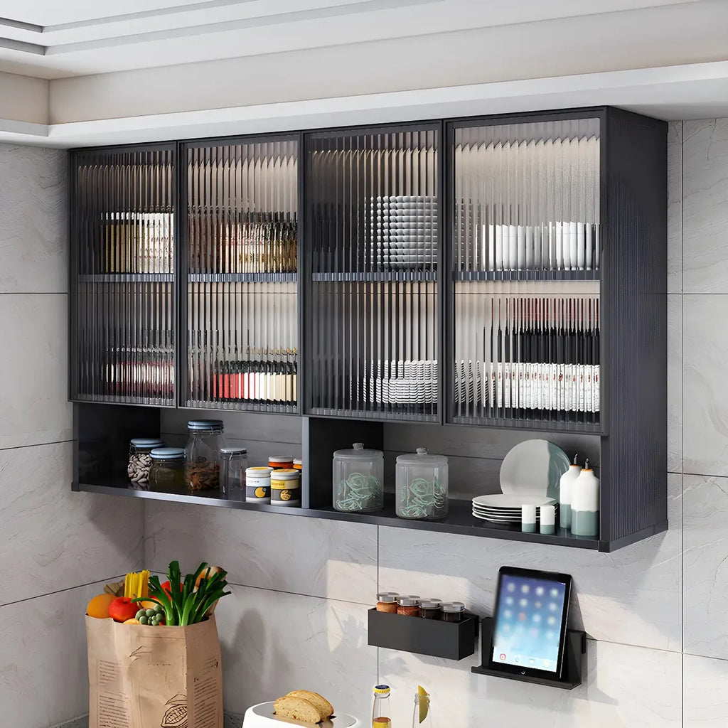 Gray Metal Floating Storage Kitchen China Cabinet