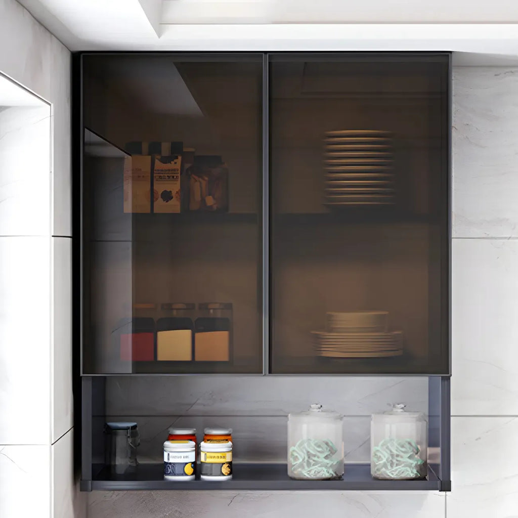 Gray Metal Floating Storage Kitchen China Cabinet