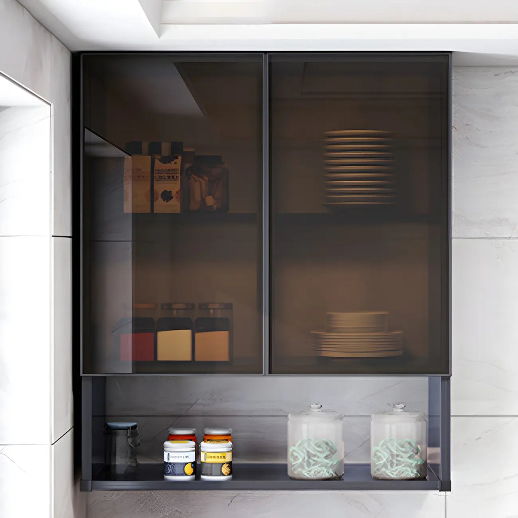 Gray Metal Floating Storage Kitchen China Cabinet