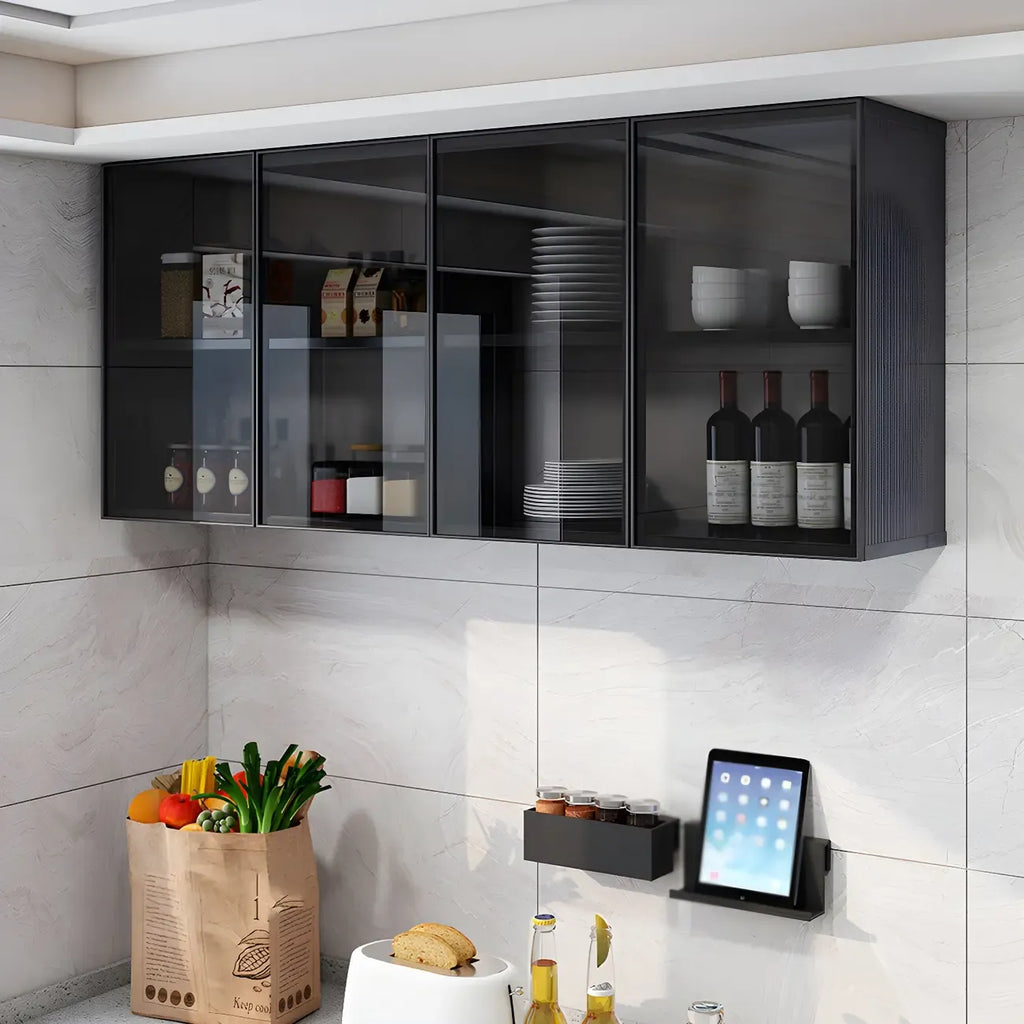 Gray Metal Floating Storage Kitchen China Cabinet