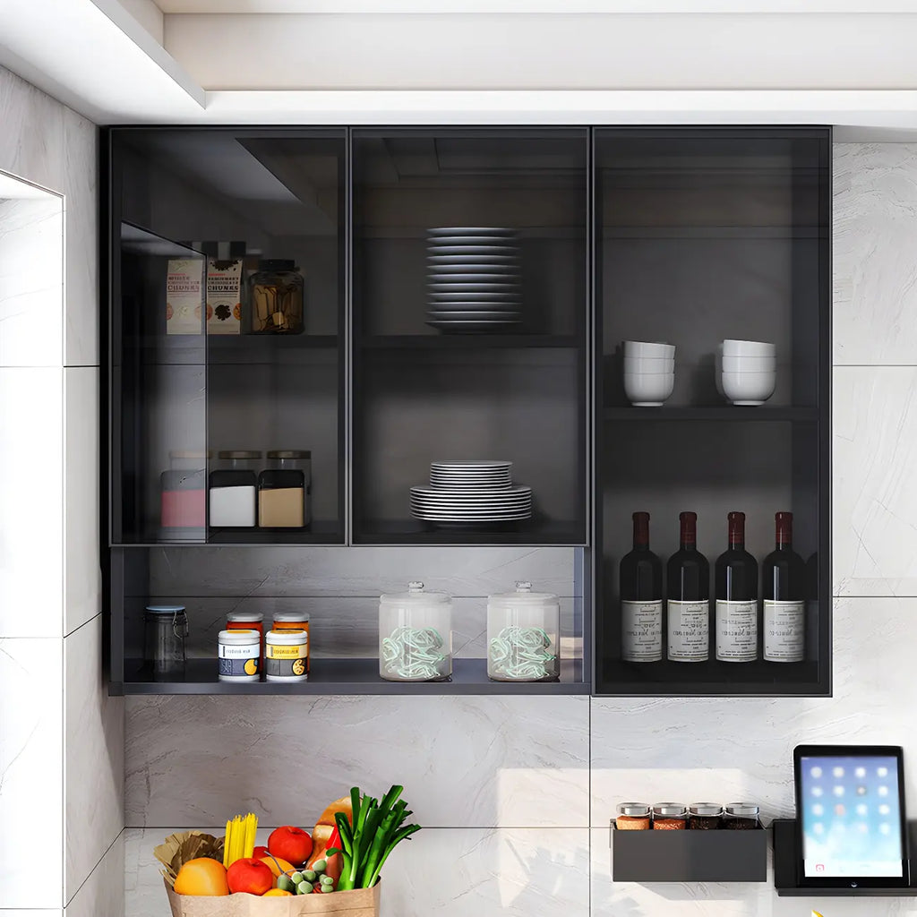 Gray Metal Floating Storage Kitchen China Cabinet