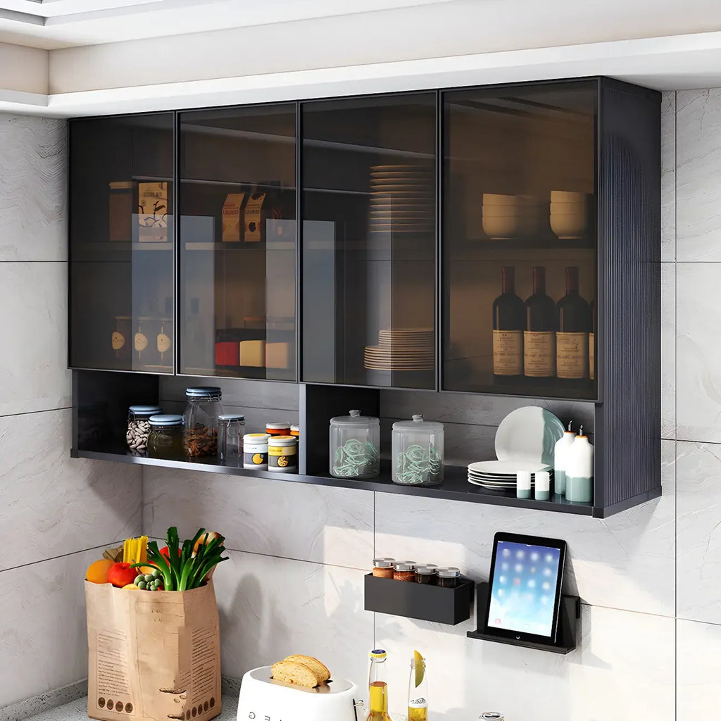 Gray Metal Floating Storage Kitchen China Cabinet