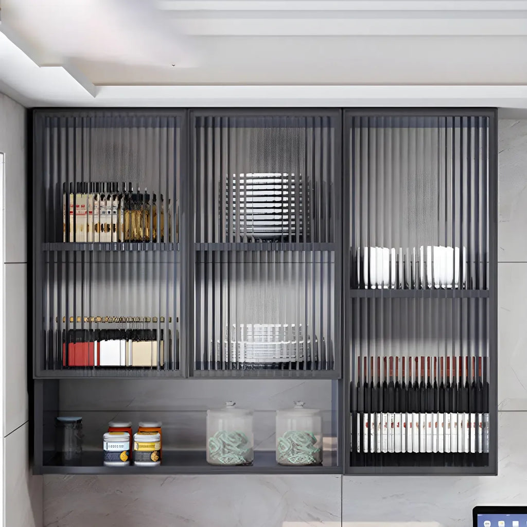 Gray Metal Floating Storage Kitchen China Cabinet
