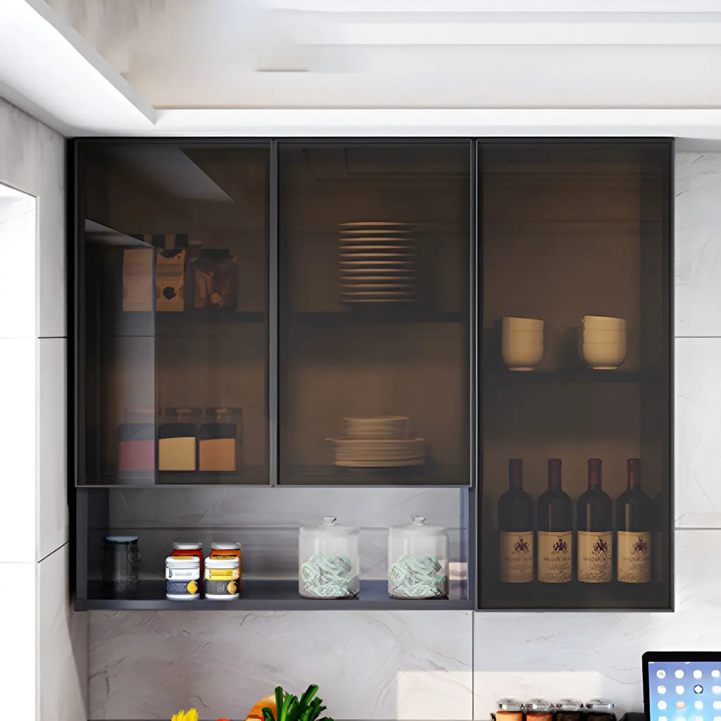Gray Metal Floating Storage Kitchen China Cabinet